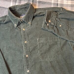 Wolverine Shirt Men's Large Tall LT Green Corduroy Midweight Work Casual